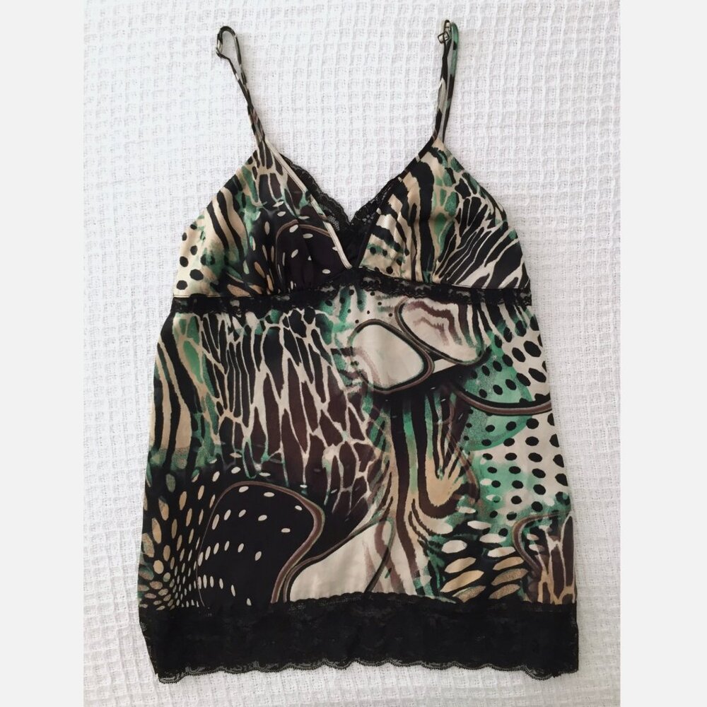 Adele Fado Silk Geometric Print Lace Trim Top